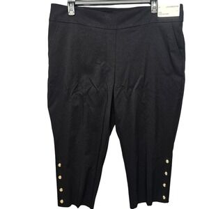 Liz Claiborne April Slim Leg Crop Pants Black Gold Buttons Mid Rise Size 20 NEW